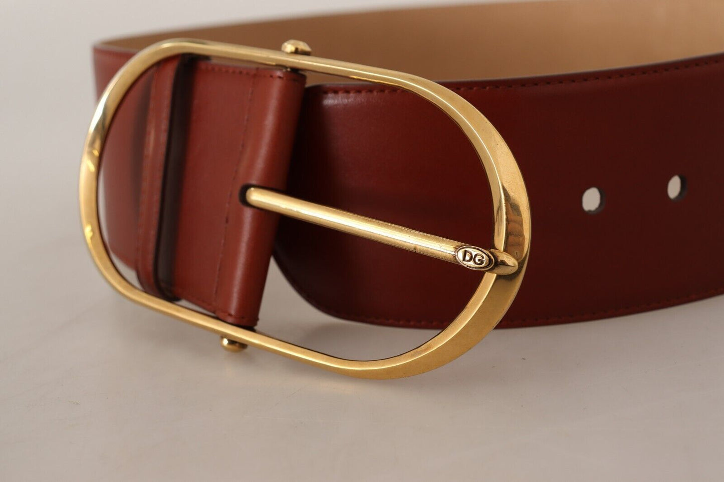 Dolce &amp; Gabbana Maroon Leather Gold Metal Oval Buckle Belt