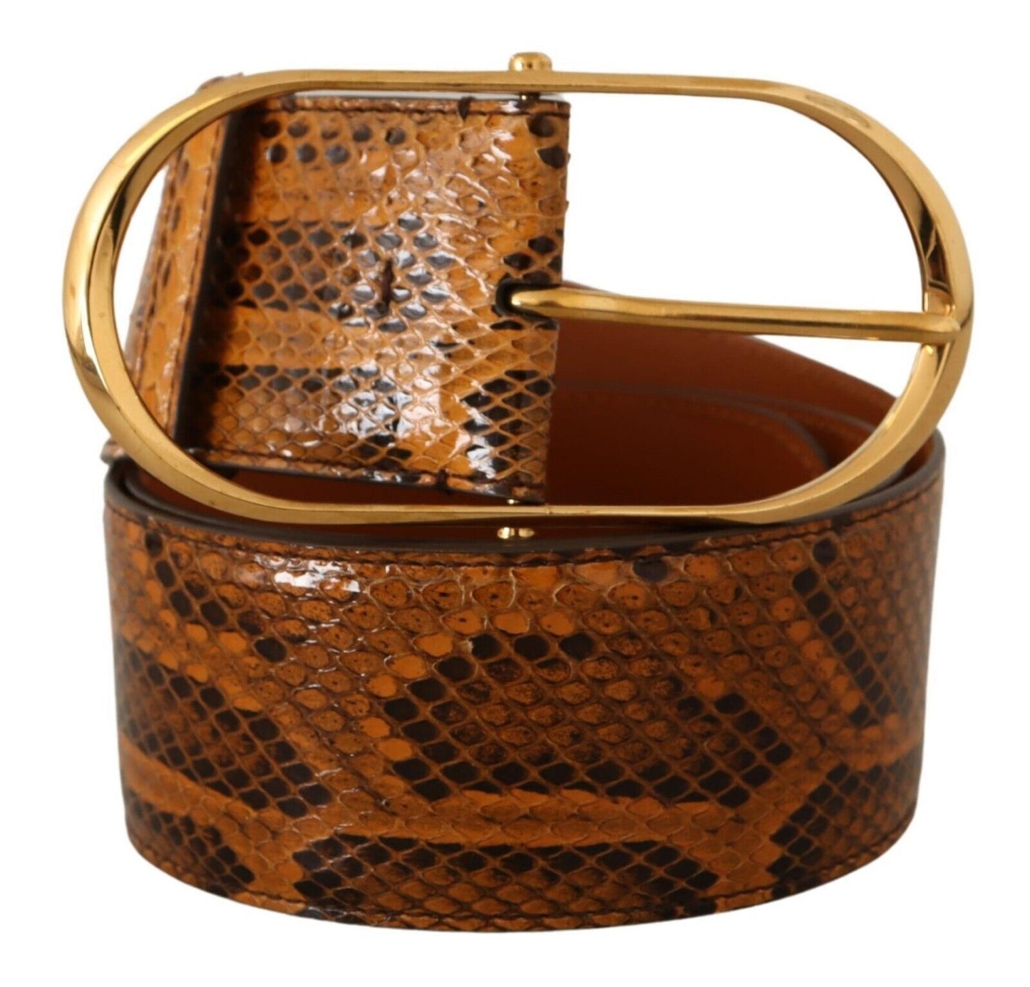 Dolce &amp; Gabbana Brown Exotic Leather Gold Oval Buckle Belt