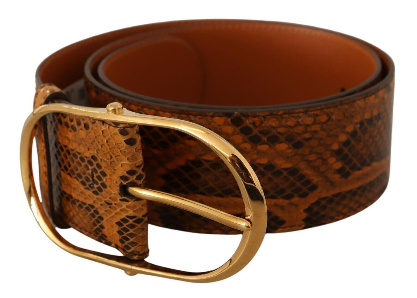 Dolce &amp; Gabbana Brown Exotic Leather Gold Oval Buckle Belt