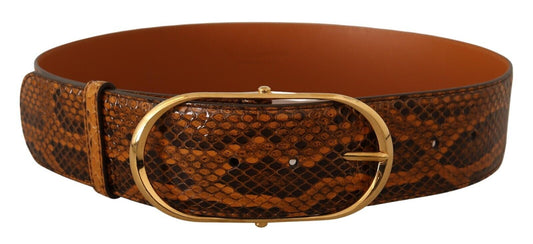 Dolce &amp; Gabbana Brown Exotic Leather Gold Oval Buckle Belt