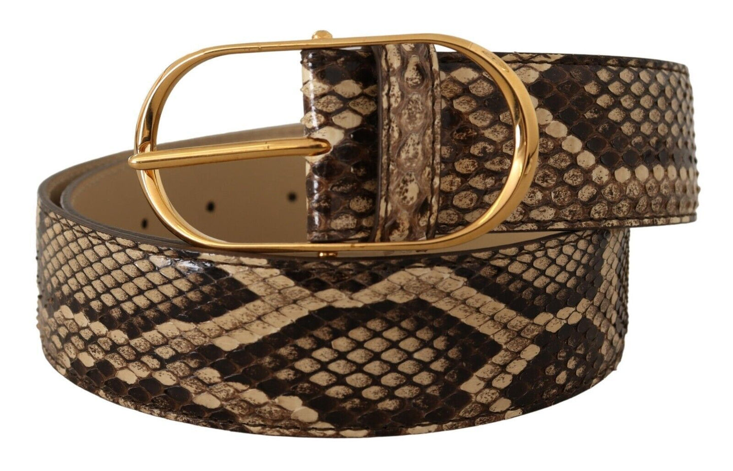 Dolce &amp; Gabbana Brown Exotic Leather Gold Oval Buckle Belt