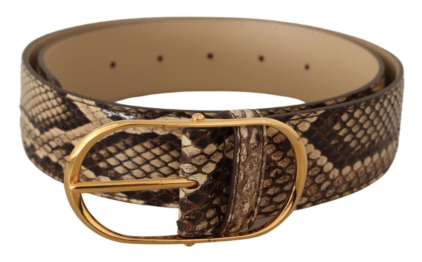 Dolce &amp; Gabbana Brown Exotic Leather Gold Oval Buckle Belt