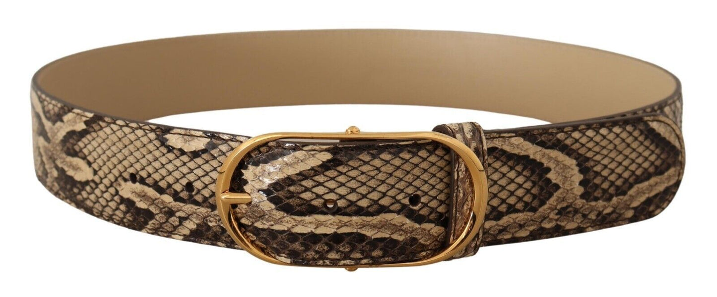 Dolce &amp; Gabbana Brown Exotic Leather Gold Oval Buckle Belt