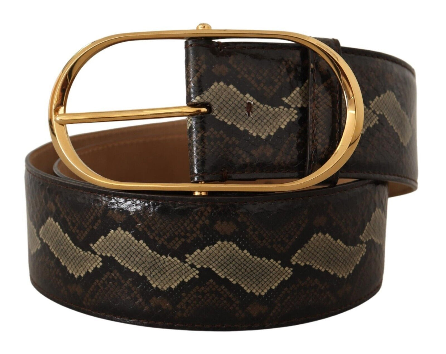 Dolce &amp; Gabbana Brown Exotic Leather Gold Oval Buckle Belt