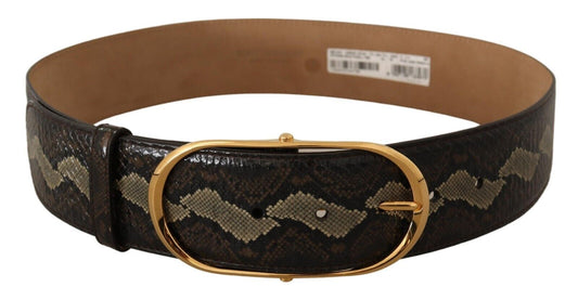 Dolce &amp; Gabbana Brown Exotic Leather Gold Oval Buckle Belt