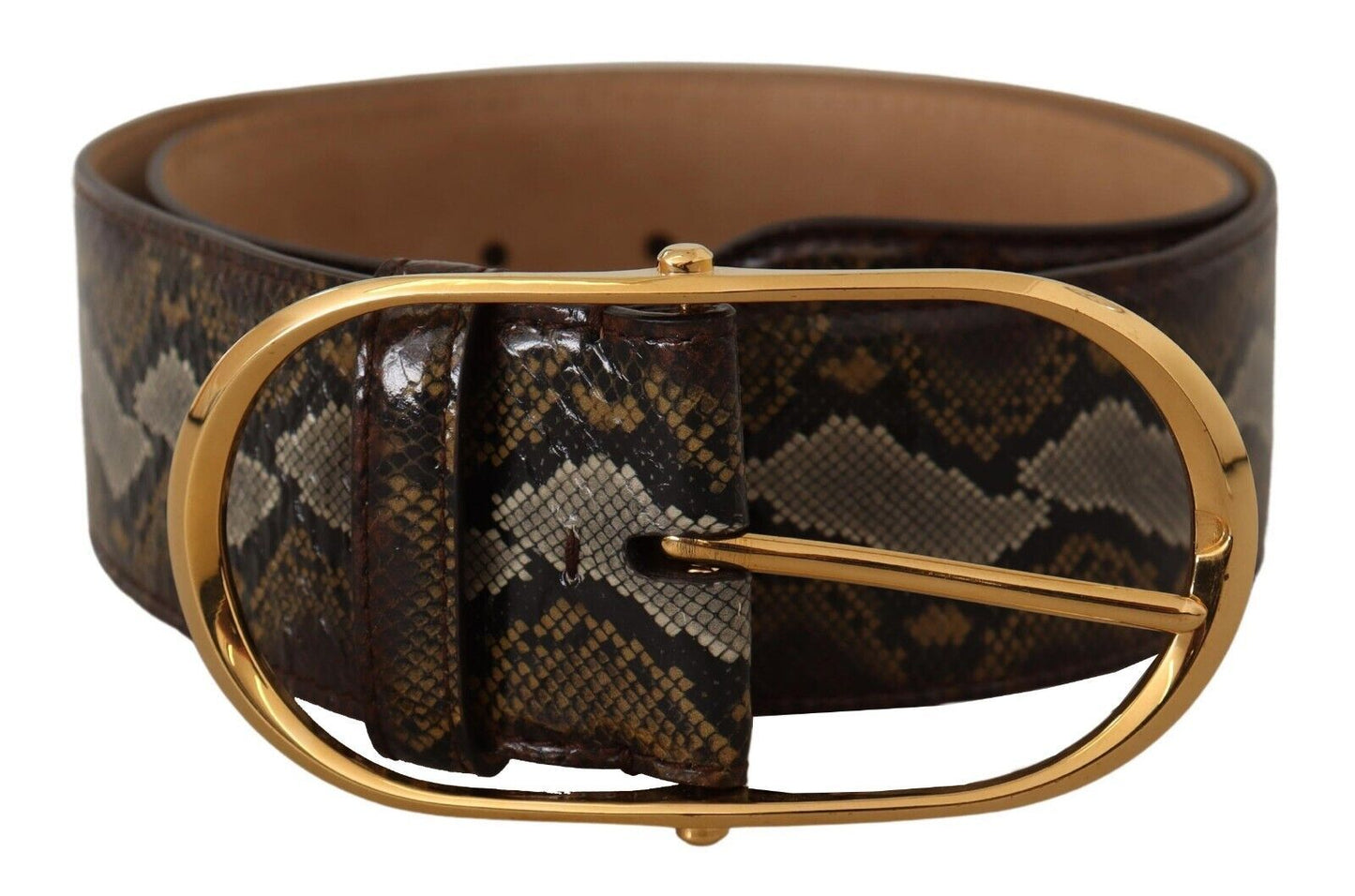 Dolce &amp; Gabbana Brown Python Leather Gold Oval Buckle Belt