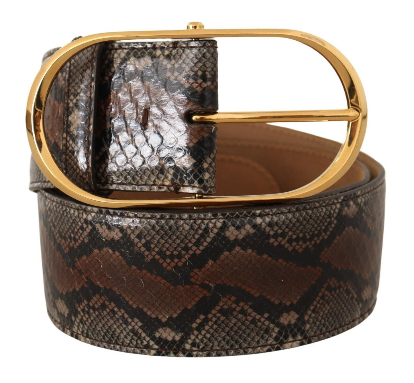 Dolce &amp; Gabbana Brown Exotic Leather Gold Oval Buckle Belt