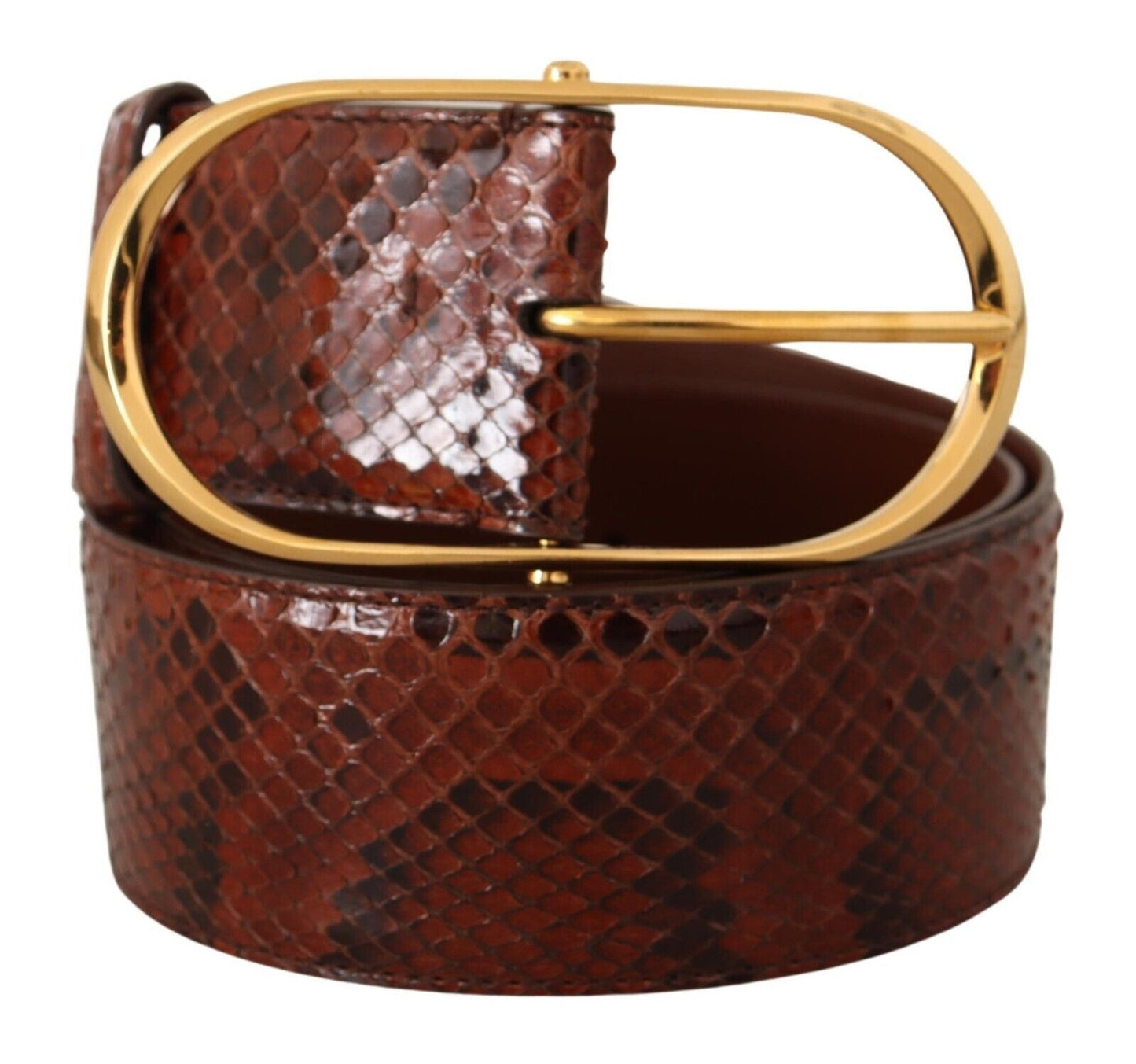 Dolce &amp; Gabbana Brown Exotic Leather Gold Oval Buckle Belt