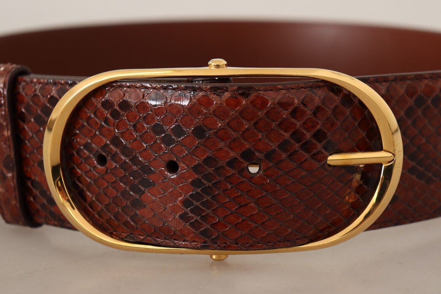 Dolce &amp; Gabbana Brown Exotic Leather Gold Oval Buckle Belt