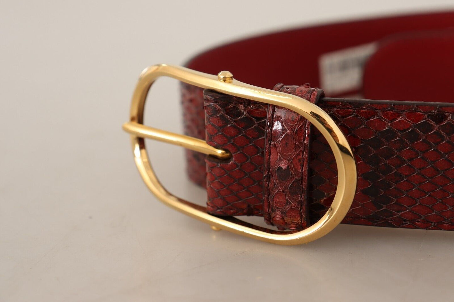 Dolce &amp; Gabbana Red Exotic Leather Gold Oval Buckle Belt