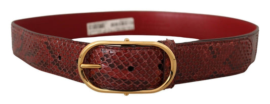 Dolce &amp; Gabbana Red Exotic Leather Gold Oval Buckle Belt