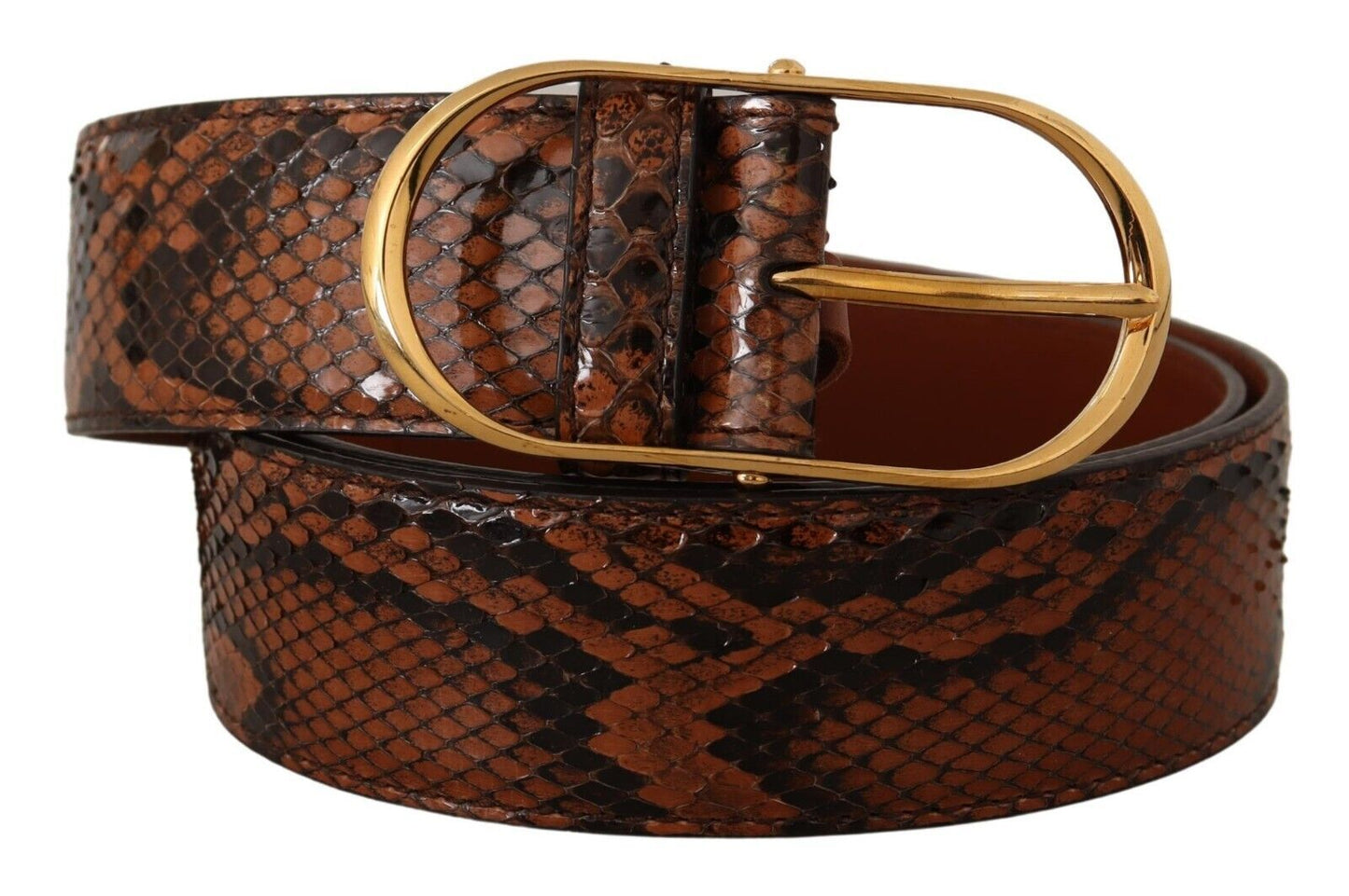 Dolce &amp; Gabbana Brown Exotic Leather Gold Oval Buckle Belt