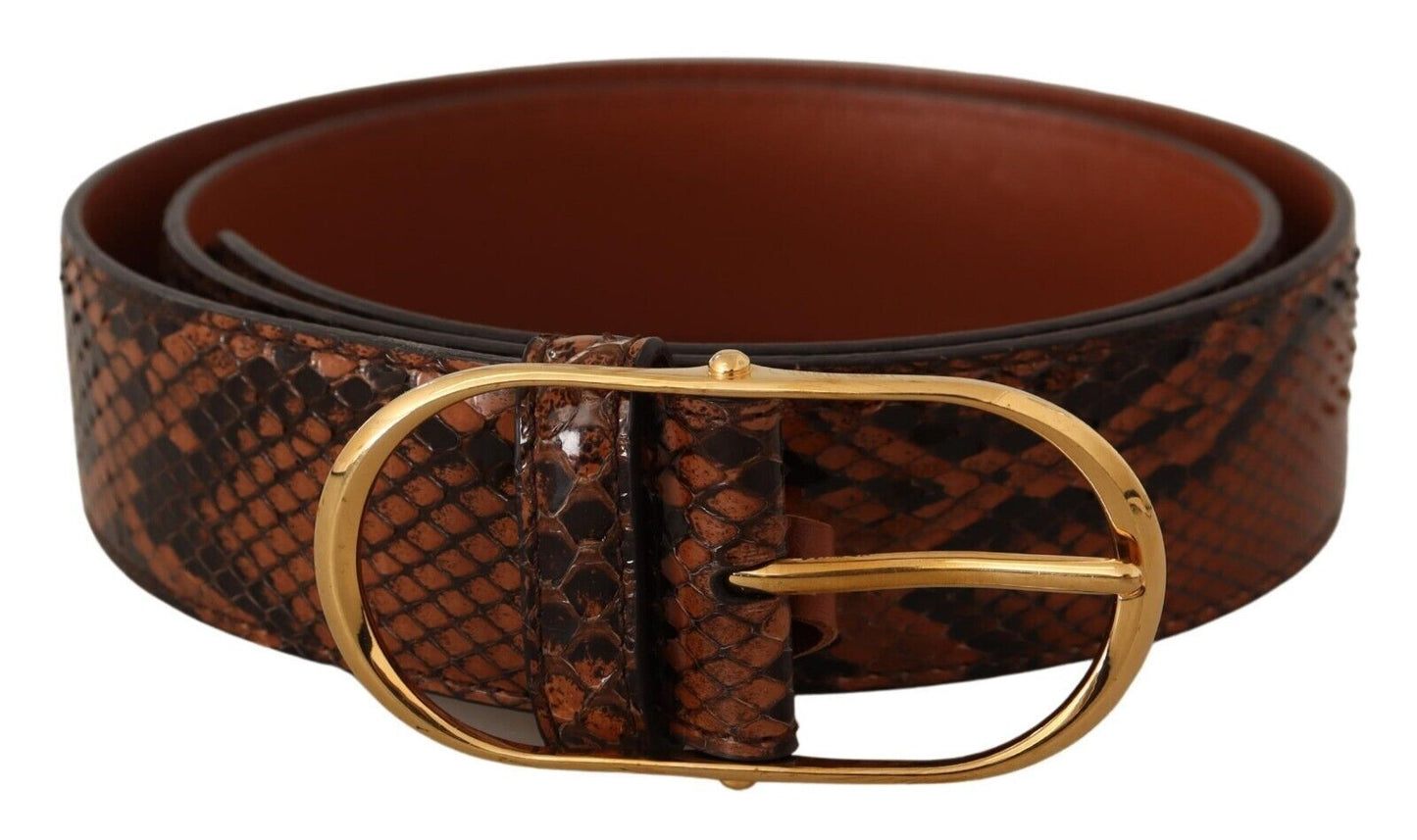 Dolce &amp; Gabbana Brown Exotic Leather Gold Oval Buckle Belt