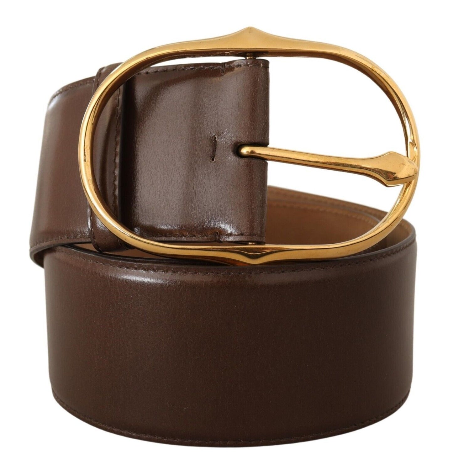 Dolce &amp; Gabbana Brown Leather Gold Metal Oval Buckle Belt