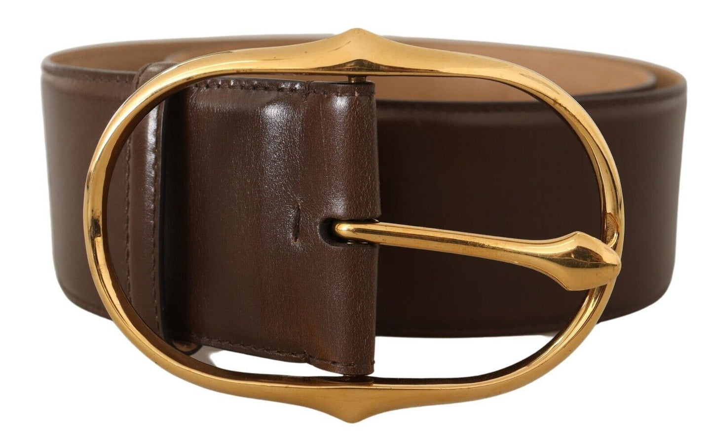 Dolce &amp; Gabbana Brown Leather Gold Metal Oval Buckle Belt