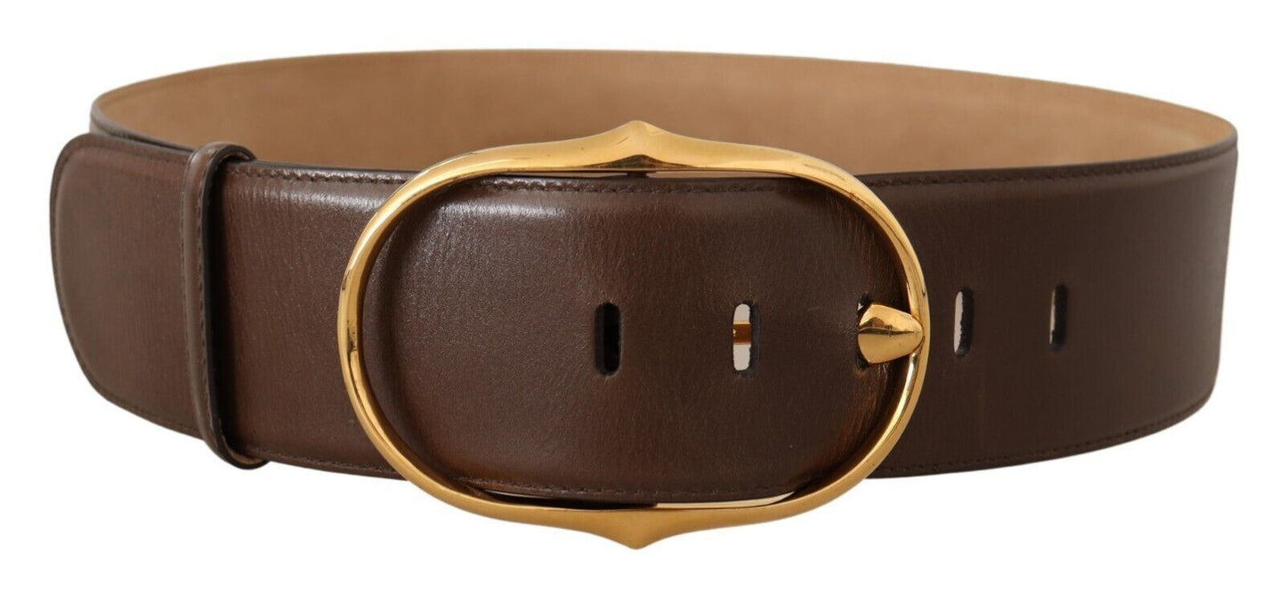 Dolce &amp; Gabbana Brown Leather Gold Metal Oval Buckle Belt