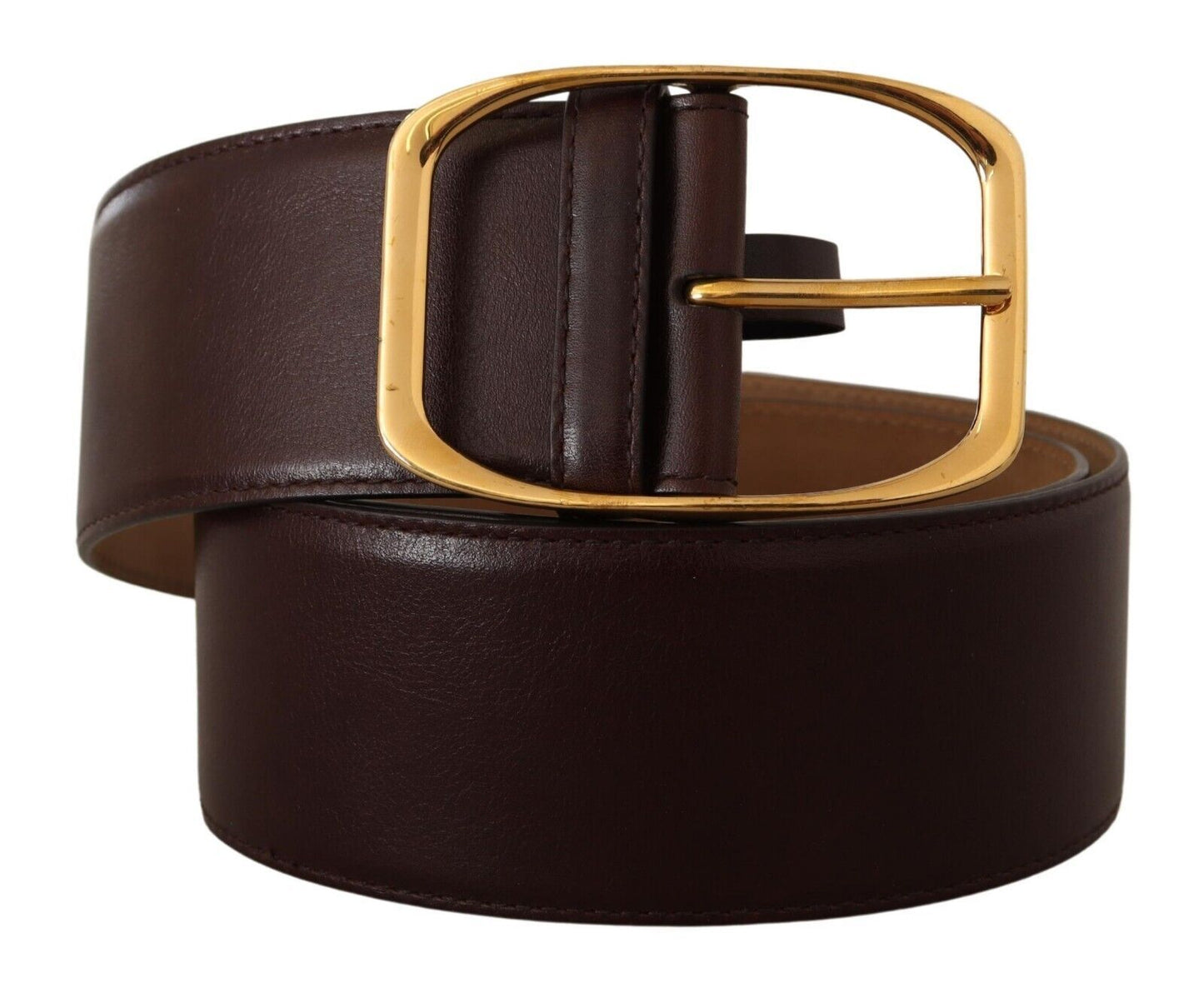 Dolce &amp; Gabbana Dark Brown Leather Gold Metal Buckle Belt