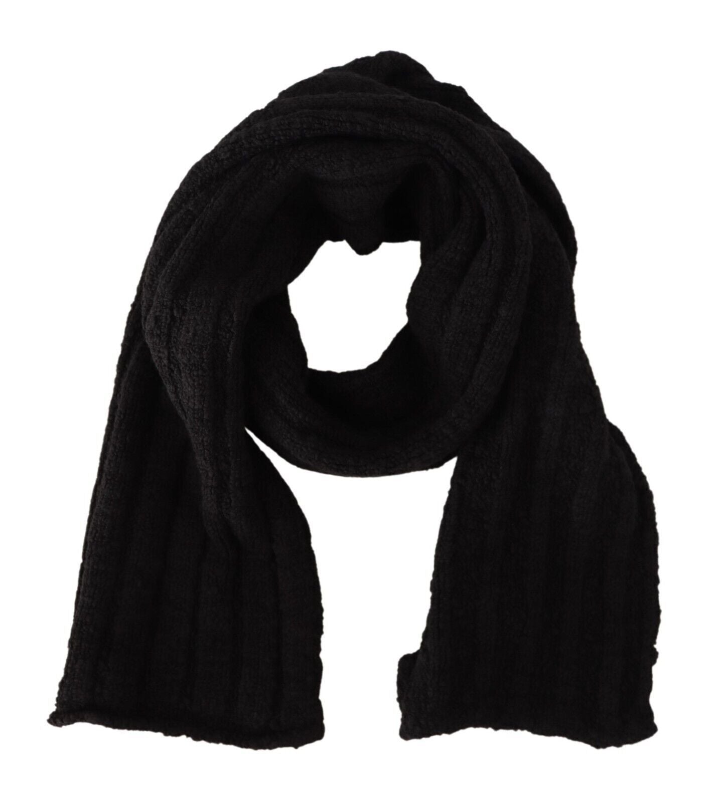 Dolce &amp; Gabbana Black Virgin Wool Knitted Unisex Warmer Shawl Scarf