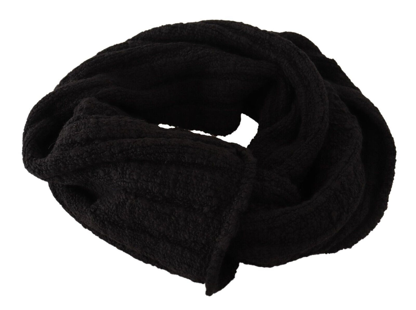 Dolce &amp; Gabbana Black Virgin Wool Knitted Unisex Warmer Shawl Scarf