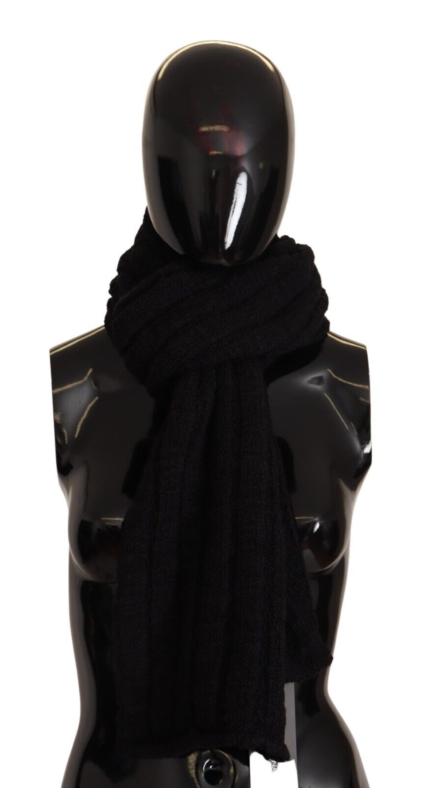 Dolce &amp; Gabbana Black Virgin Wool Knitted Unisex Warmer Shawl Scarf