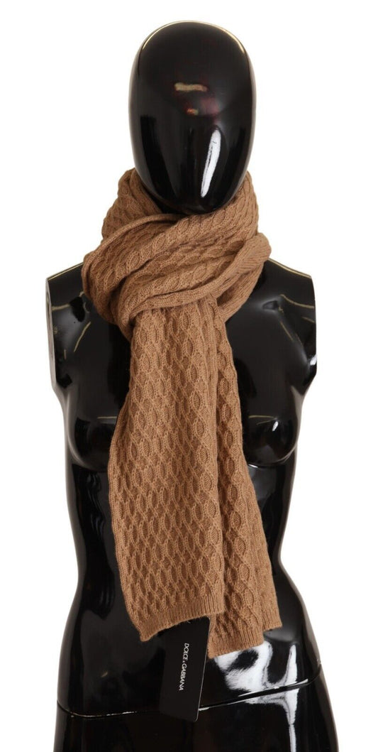 Dolce &amp; Gabbana Dark Brown Wrap Shawl Knitted Camel Scarf