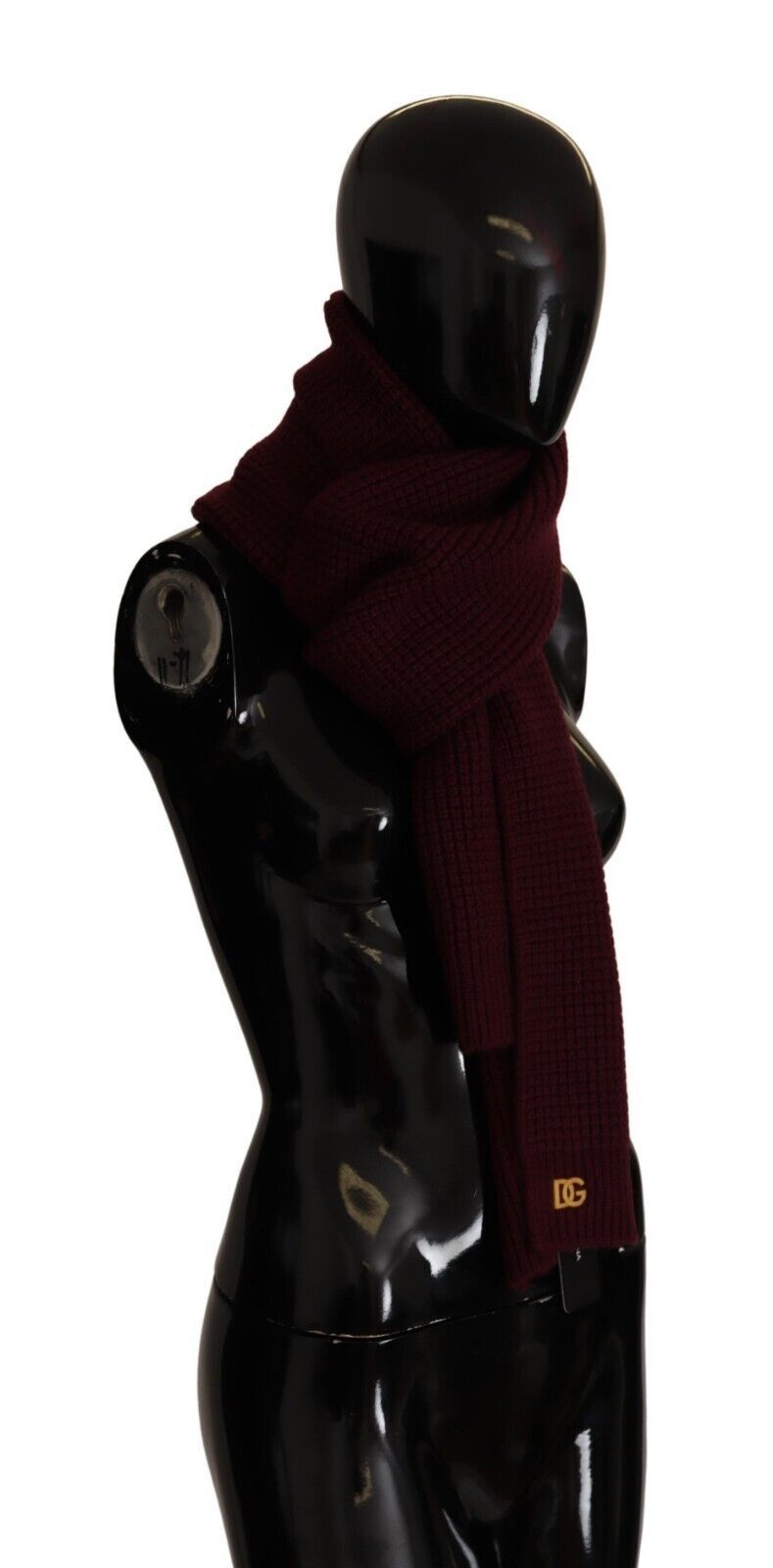 Dolce &amp; Gabbana Dark Red Cashmere Logo Wrap Shawl Knitted Scarf