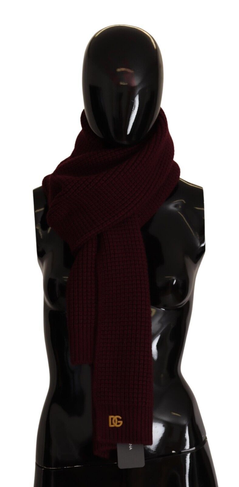 Dolce &amp; Gabbana Dark Red Cashmere Logo Wrap Shawl Knitted Scarf