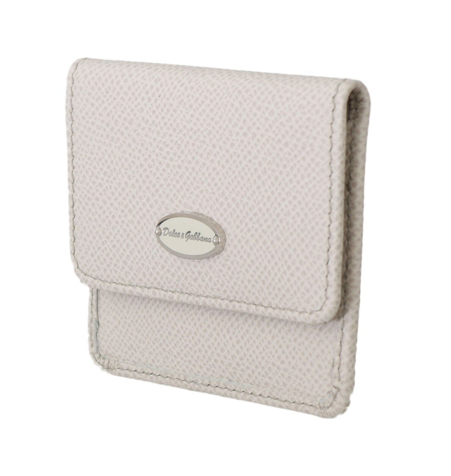 Dolce &amp; Gabbana White Dauphine Leather Holder Pocket Wallet Condom Case