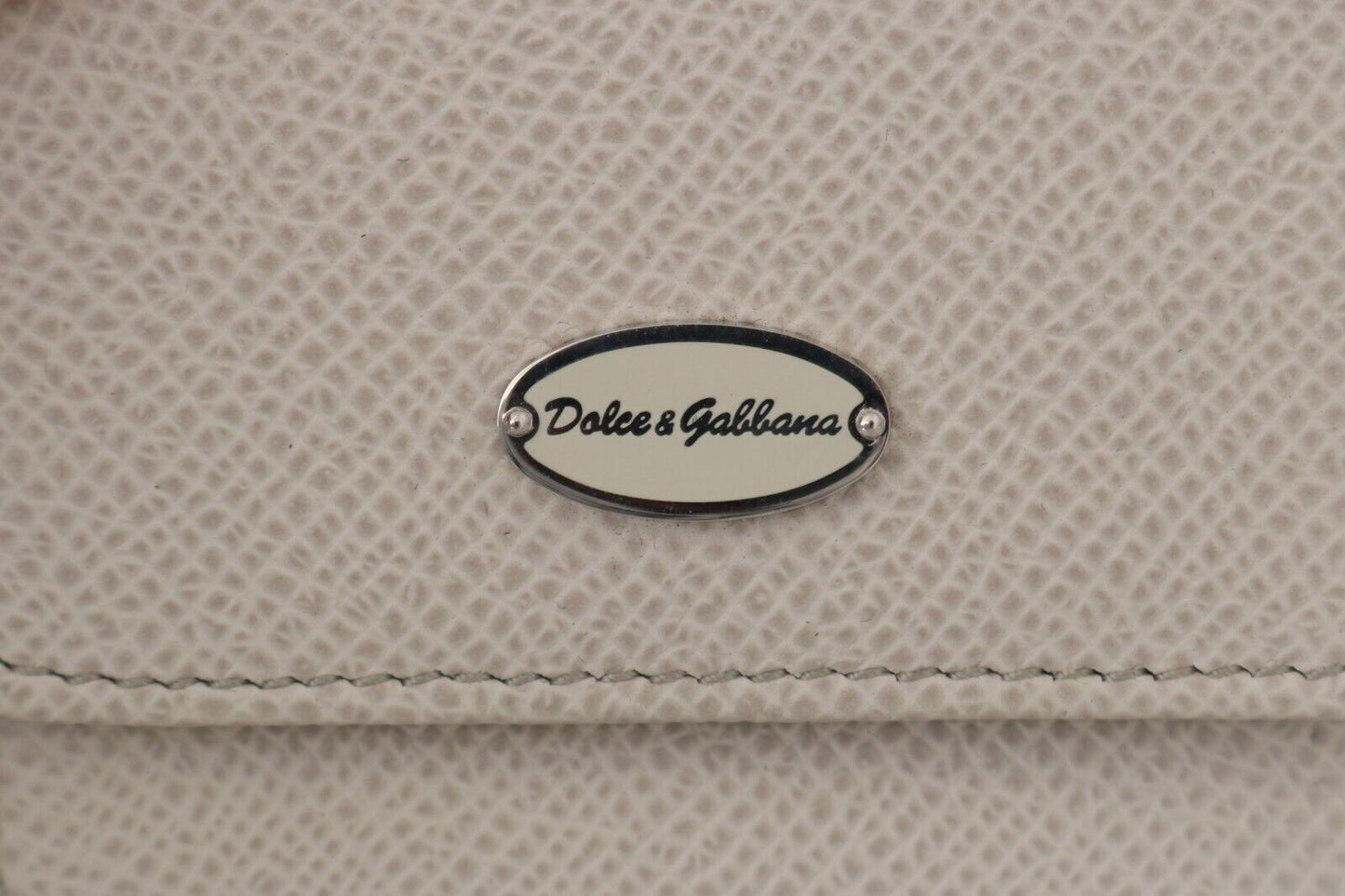 Dolce &amp; Gabbana Kondometui aus weißem Dauphine-Leder mit Tasche und Portemonnaie