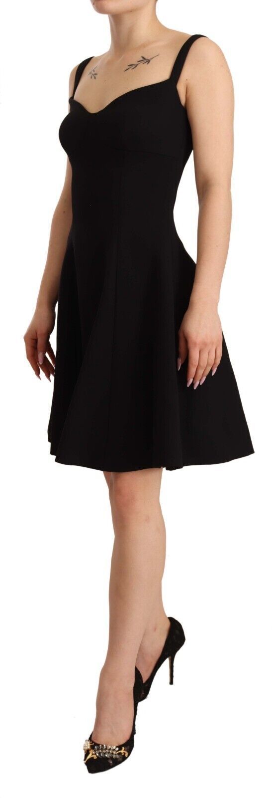 Dolce &amp; Gabbana Black Fit Flare Wool Stretch Sheath Dress