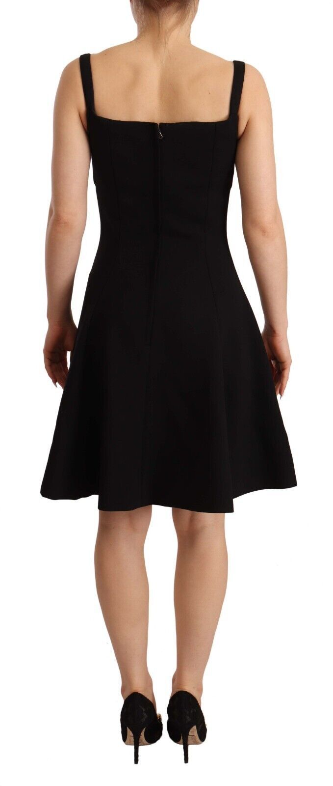 Dolce &amp; Gabbana Black Fit Flare Wool Stretch Sheath Dress