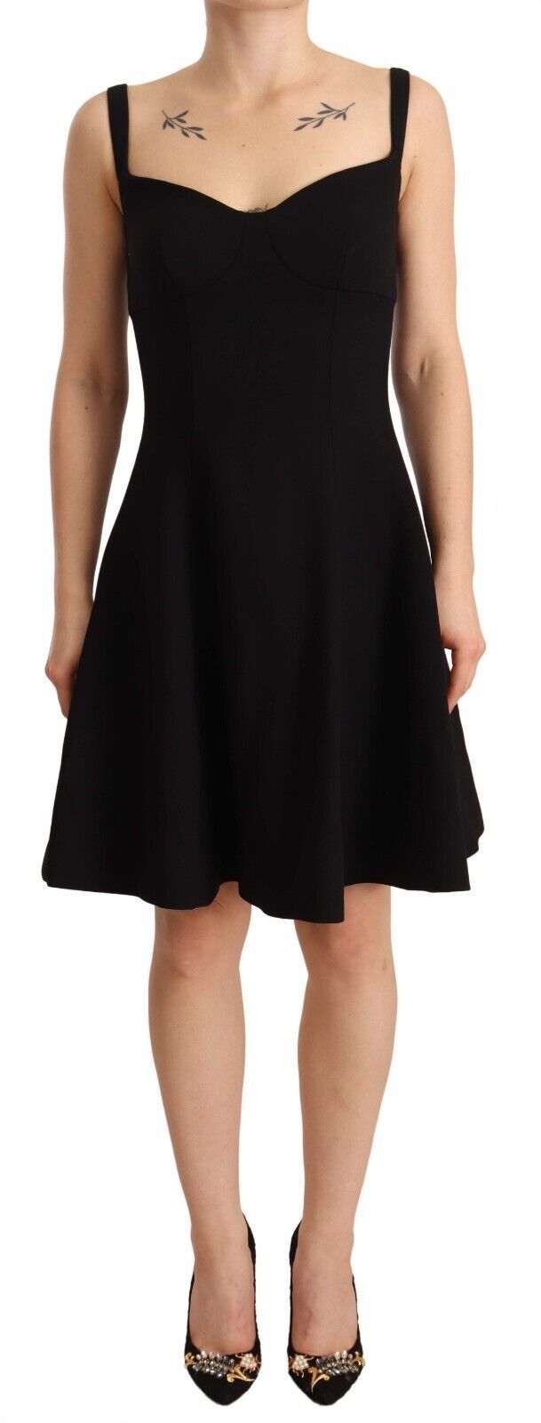 Dolce &amp; Gabbana Black Fit Flare Wool Stretch Sheath Dress