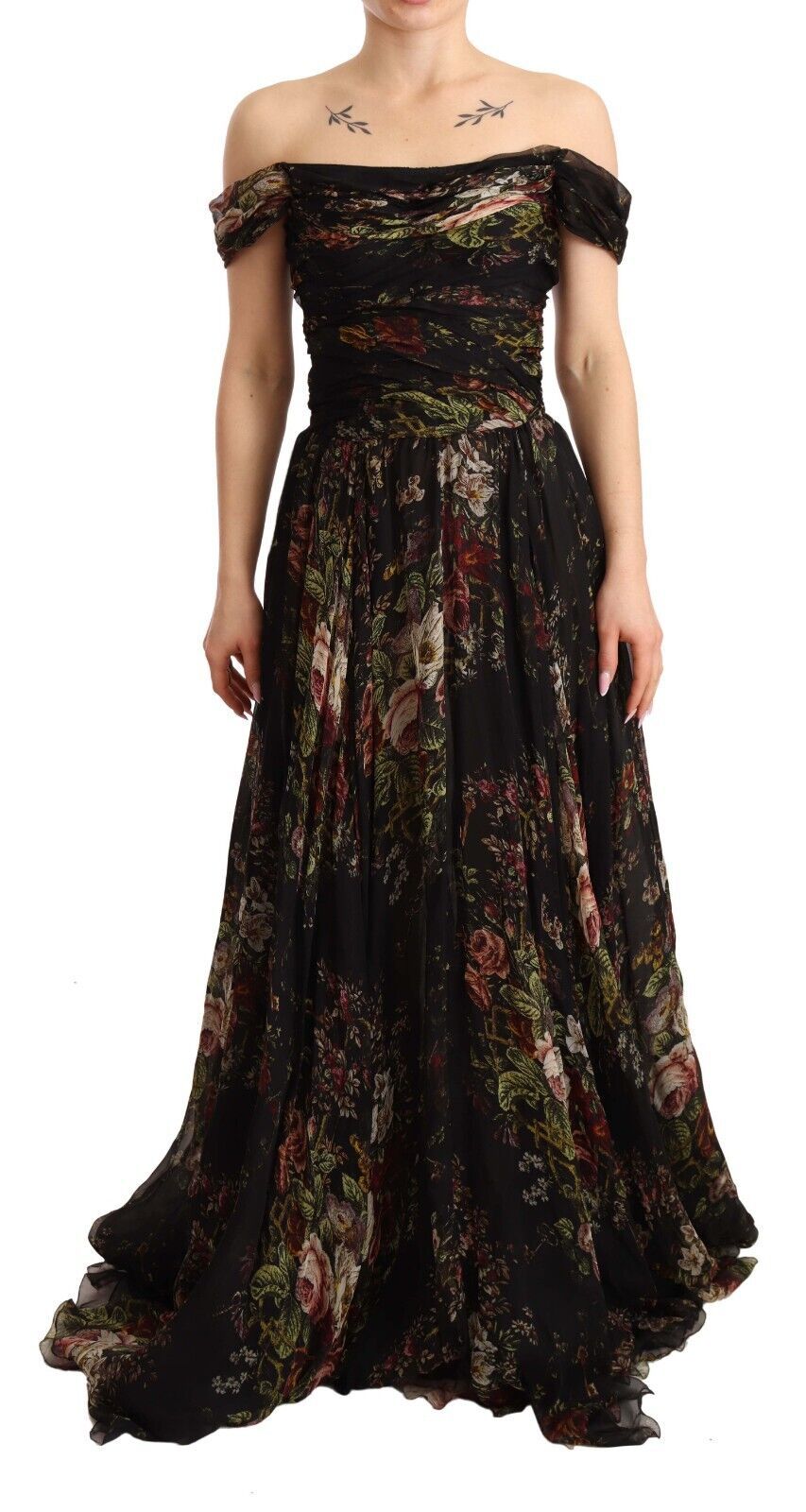 Dolce &amp; Gabbana Multicolored Floral Off Shoulder Gown Dress