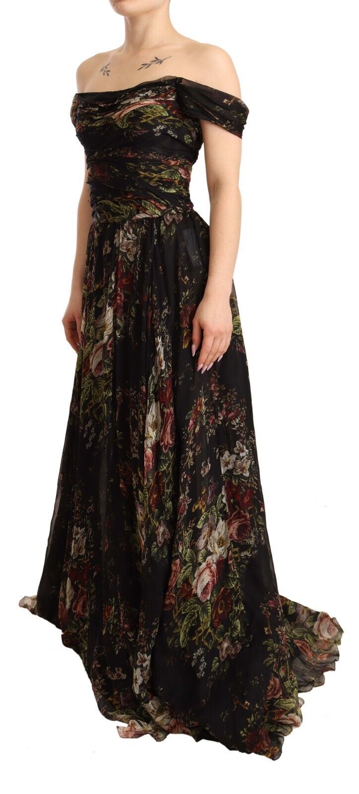 Mehrfarbiges schulterfreies Kleid mit Blumenmuster von Dolce &amp; Gabbana