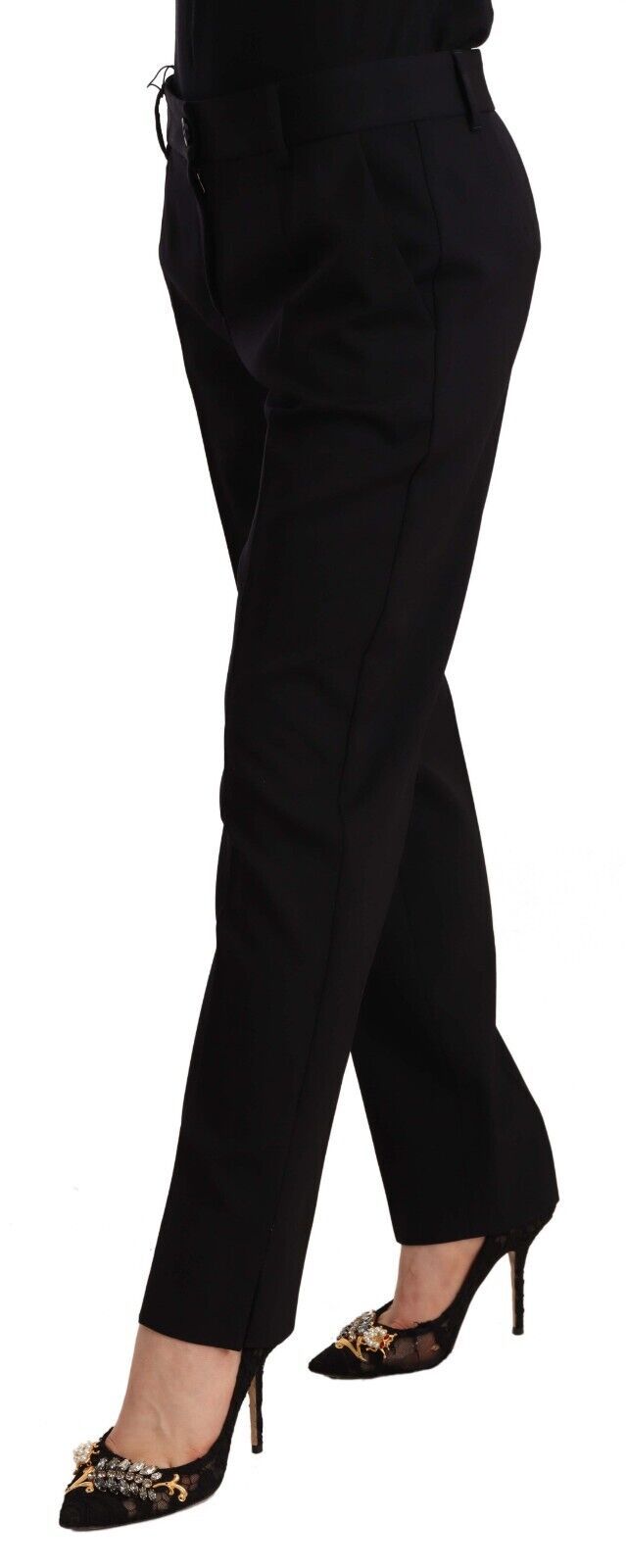 Dolce &amp; Gabbana Black Mid Waist Skinny Trouser Wool Pants