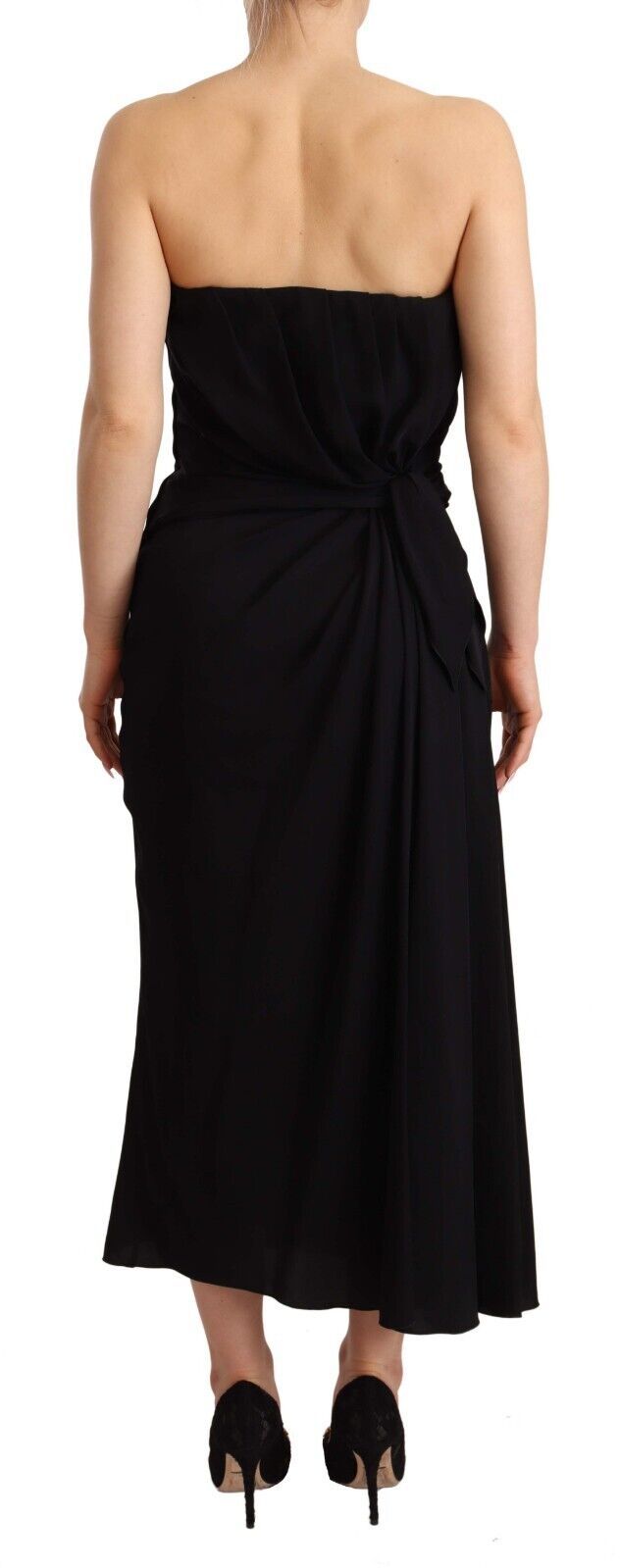 Dolce &amp; Gabbana Black Silk Stretch Strapless Sheath Midi Dress