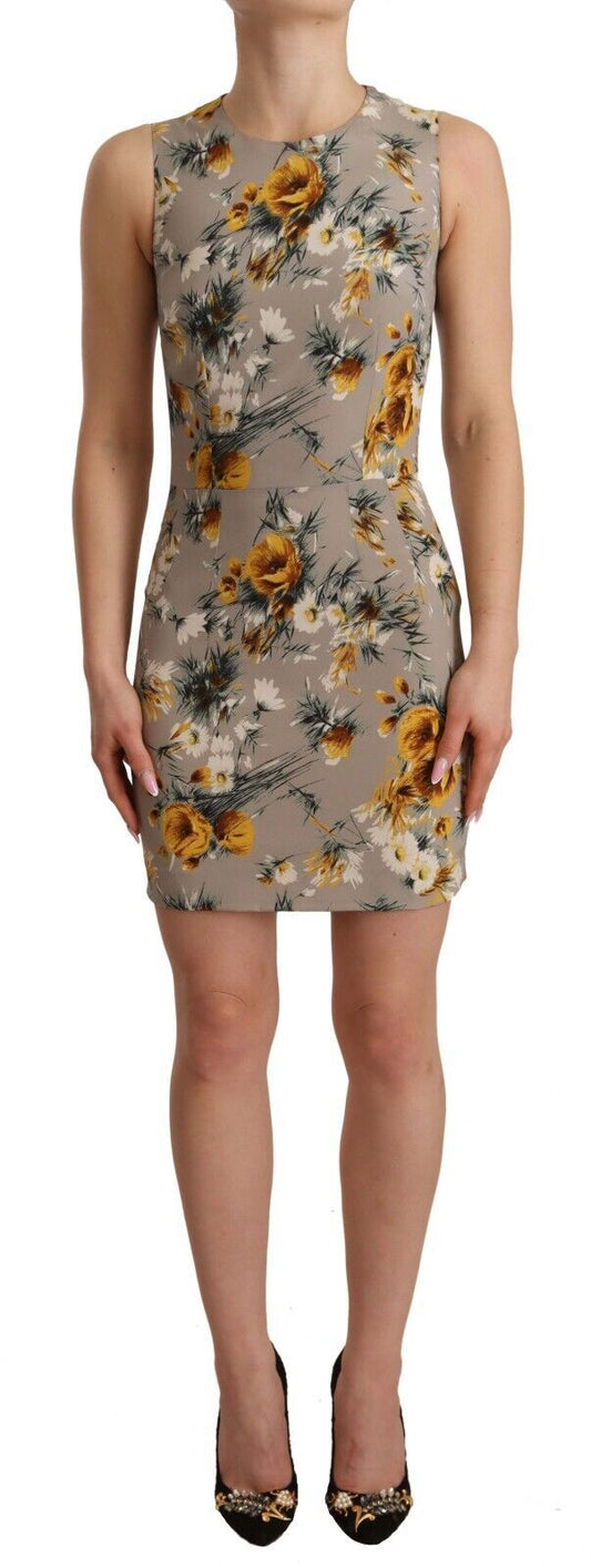 Dolce &amp; Gabbana Grey Silk Stretch Floral Sheath Mini Dress