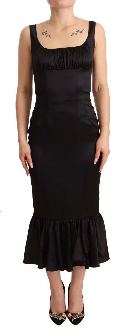 Dolce &amp; Gabbana Black Silk Stretch Sheath Mermaid Midi Dress