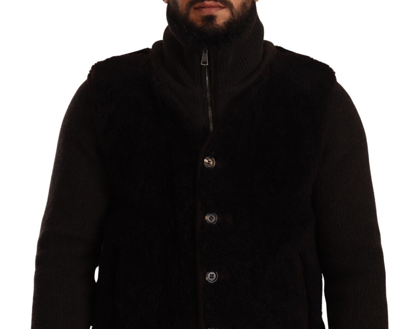 Dolce &amp; Gabbana Herren-Manteljacke aus schwarzem Leder mit Rollkragen