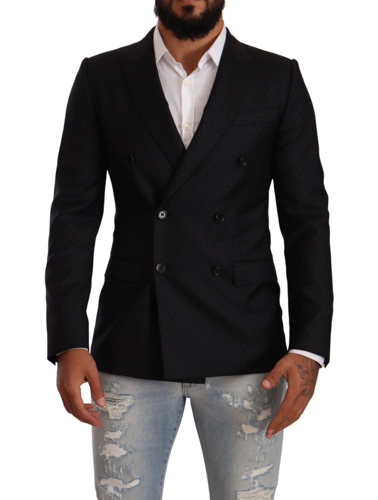 Dolce &amp; Gabbana Black Dotted Double Breasted MARTINI Jacket