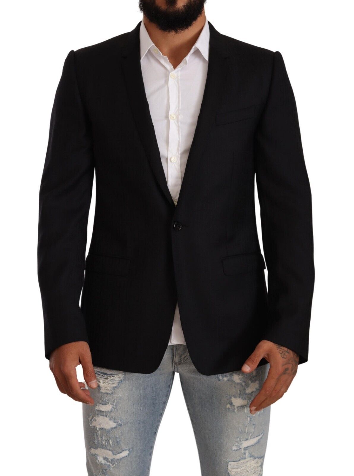 Dolce &amp; Gabbana Black Wool Single Breasted Suit GOLD Jacket