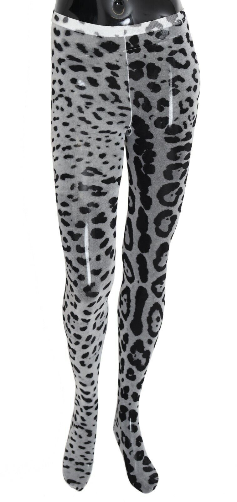 Dolce &amp; Gabbana Grey Leopard Print Mesh Nylon Tights