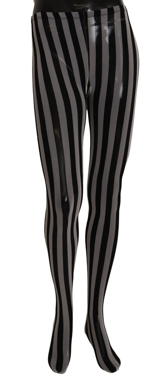 Dolce &amp; Gabbana Black White Striped Tights Stockings