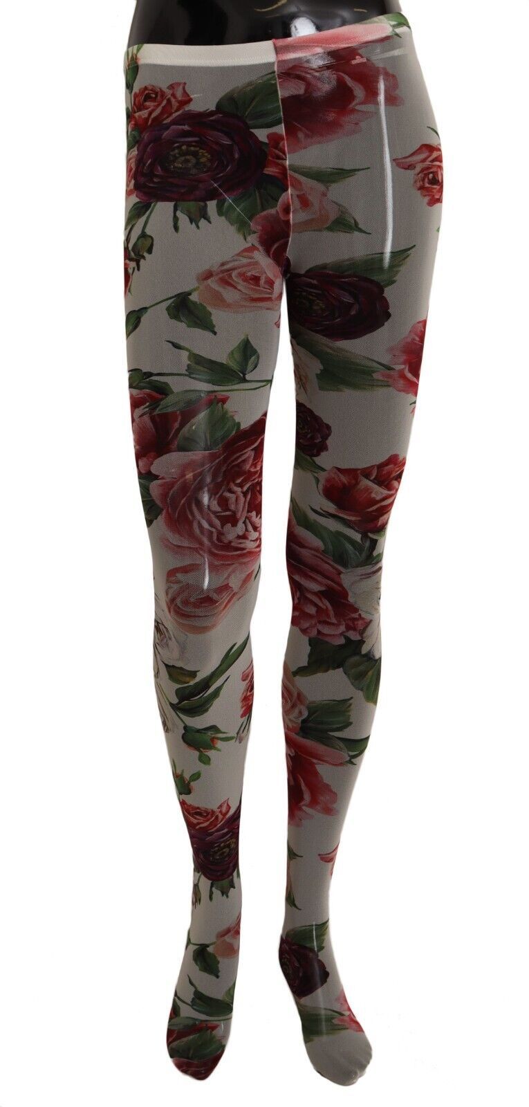 Dolce &amp; Gabbana White Roses Print Strümpfe Nylonstrumpfhose