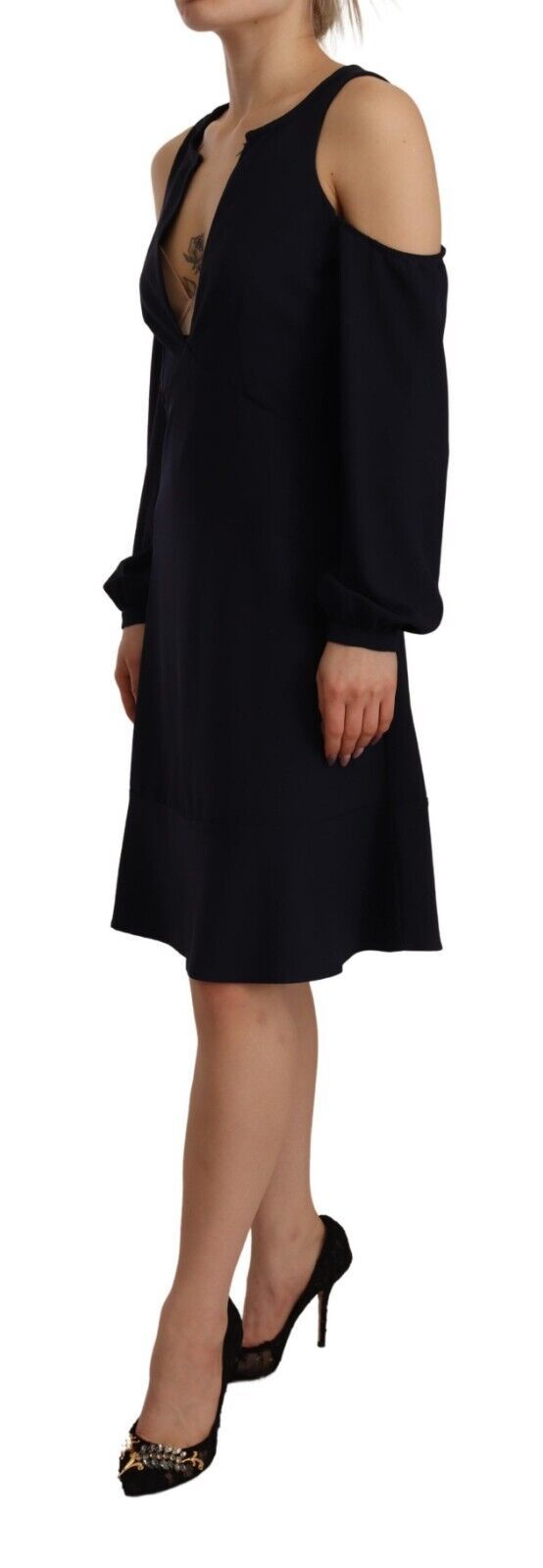 Twinset Black Long Sleeves Open Shoulder A-line na Dress