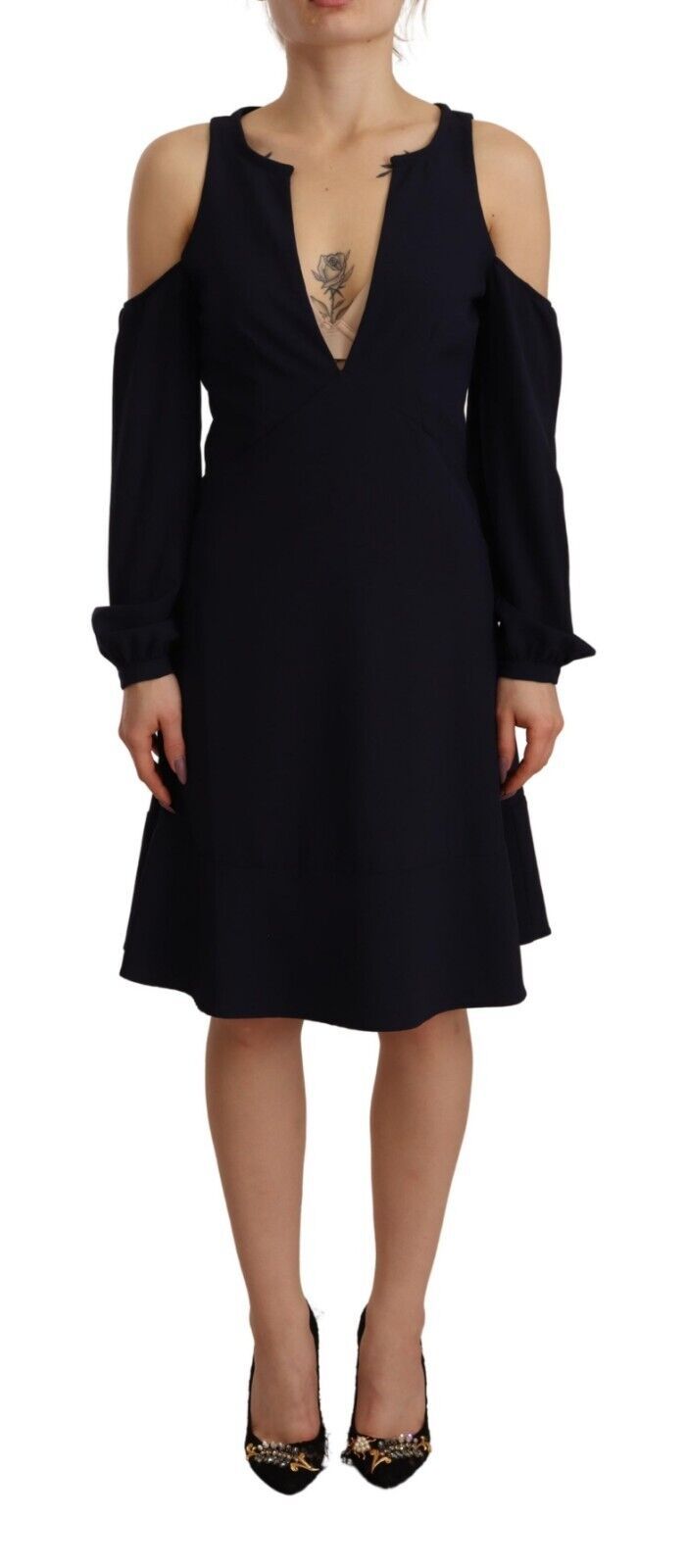 Twinset Black Long Sleeves Open Shoulder A-line na Dress