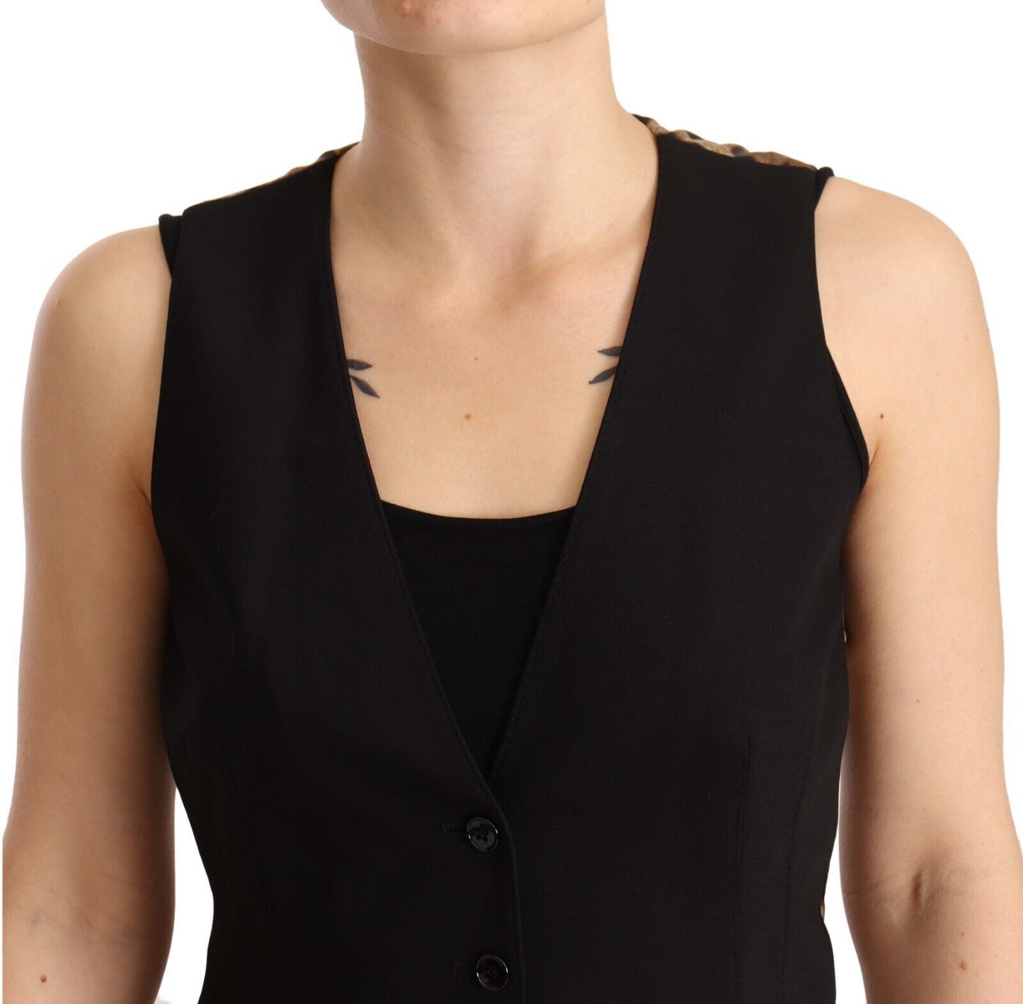 Dolce &amp; Gabbana Black Button Downless Sleeveless Vest Wool Top