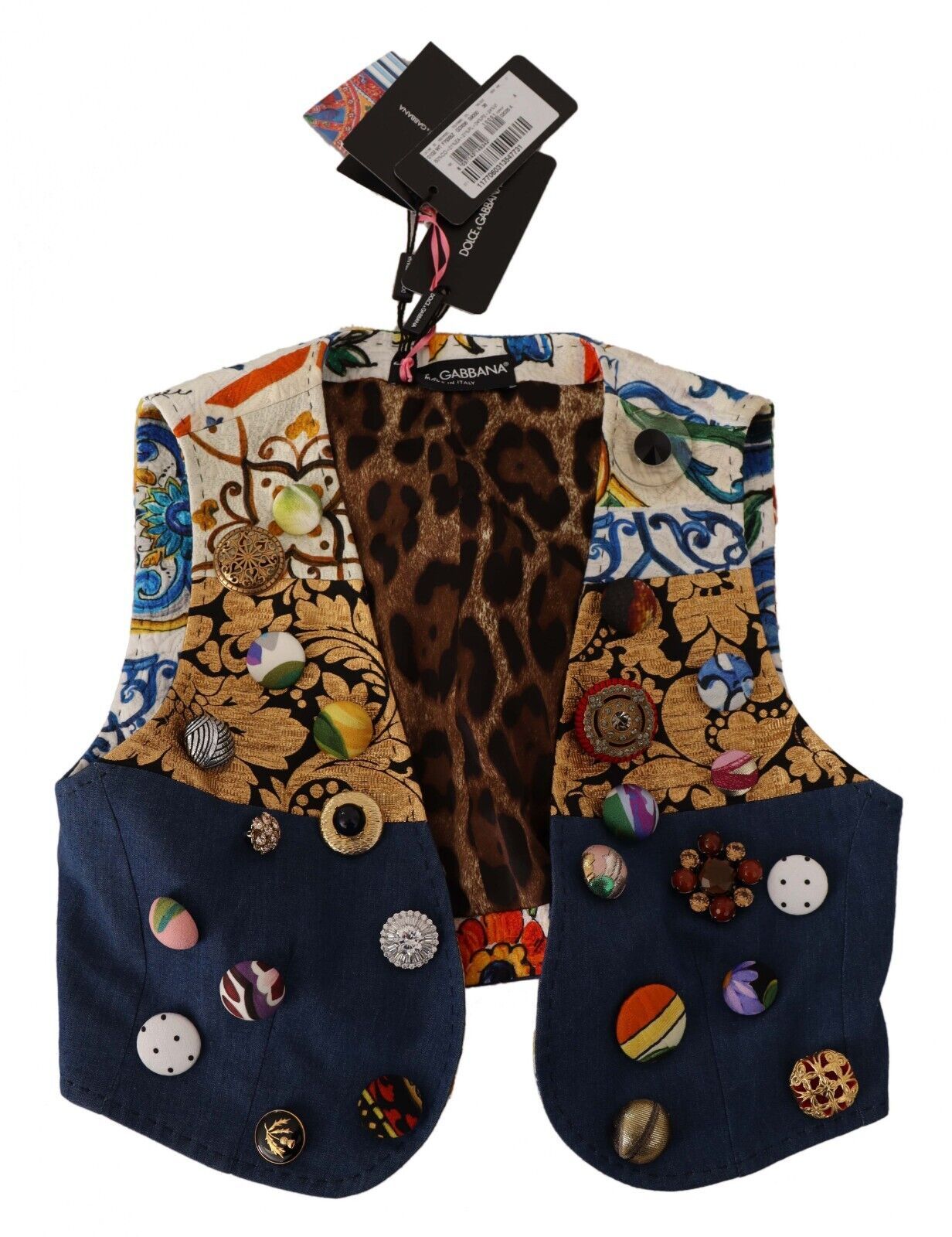 Dolce &amp; Gabbana Multicolor Embellished Waist Coat Cotton Top