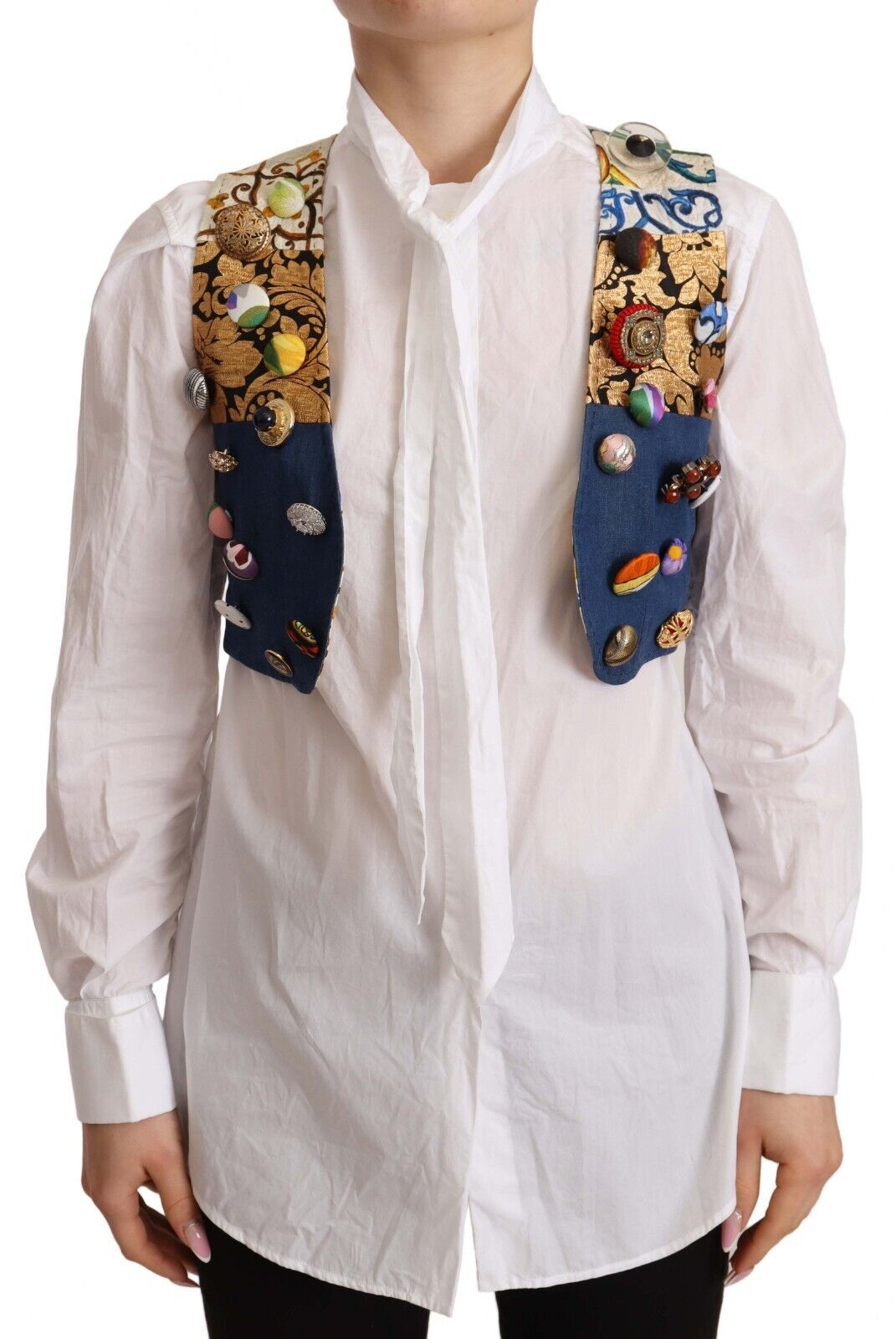 Dolce &amp; Gabbana Multicolor Embellished Waist Coat Cotton Top