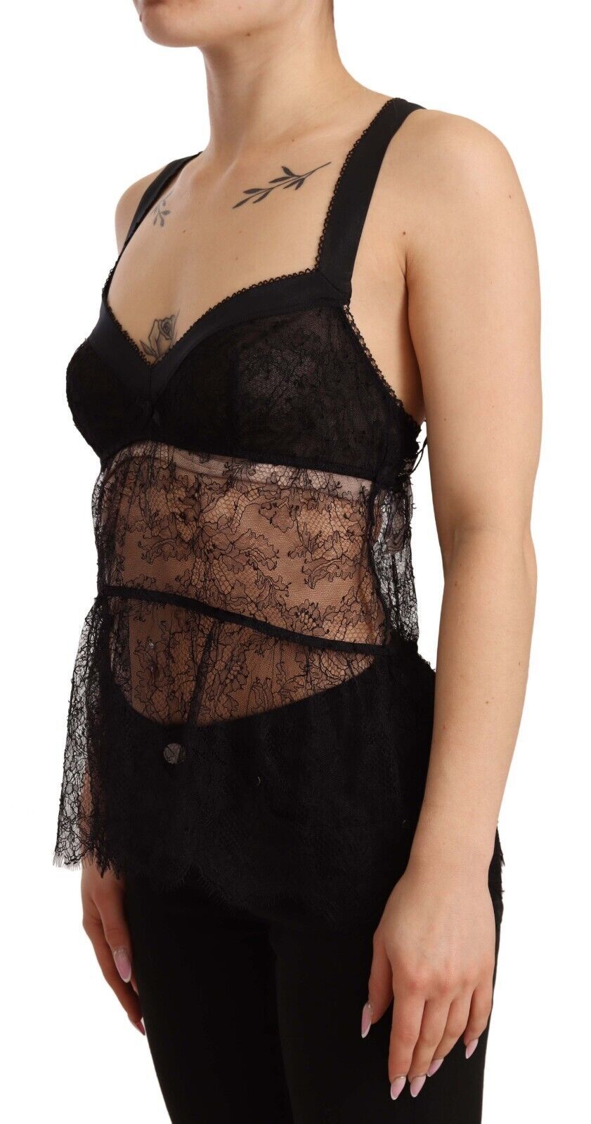 Dolce &amp; Gabbana Schwarzes Babydoll-Dessous-Oberteil aus Seidenspitze und Nylon